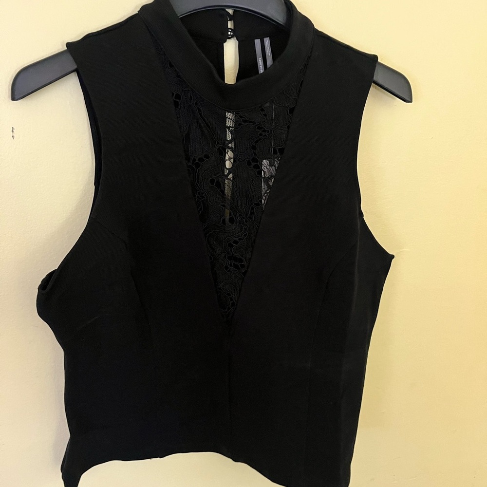 Anthropologie Black Sleeveless Lace Blouse Size Large NWT